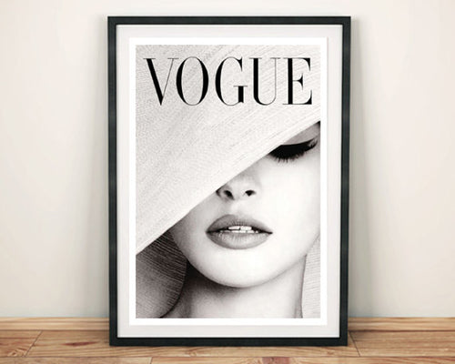 VOGUE MAGAZINE COVER: Vintage Black and White Hat Fashion Cover Art Print