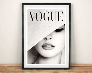 VOGUE MAGAZINE COVER: Vintage Black and White Hat Fashion Cover Art Print