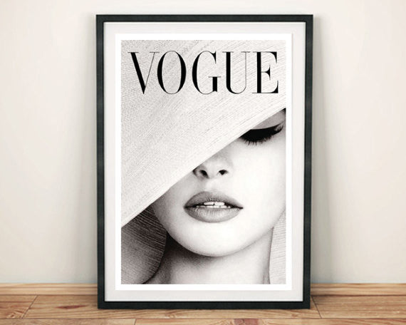 VOGUE MAGAZINE COVER: Vintage Black and White Hat Fashion Cover Art Print