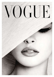 VOGUE MAGAZINE COVER: Vintage Black and White Hat Fashion Cover Art Print