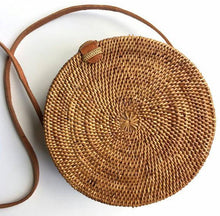 Round rattan basket bag, Bohemian round shoulder bag,Round shoulder bag, Woven Ata bag