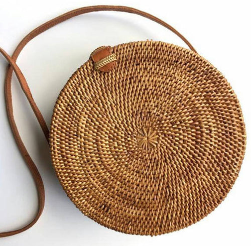 Round rattan basket bag, Bohemian round shoulder bag,Round shoulder bag, Woven Ata bag