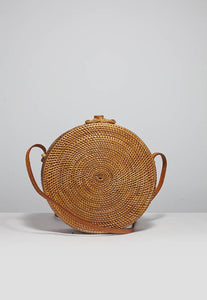 Round rattan basket bag, Bohemian round shoulder bag,Round shoulder bag, Woven Ata bag