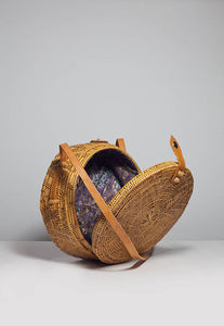 Round rattan basket bag, Bohemian round shoulder bag,Round shoulder bag, Woven Ata bag
