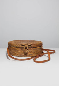 Round rattan basket bag, Bohemian round shoulder bag,Round shoulder bag, Woven Ata bag