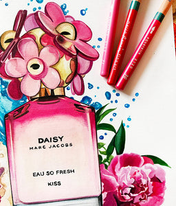 Perfume illustration, Perfume print, Marc Jacobs daisy, Fashion illustration, Fashion sketch, Fashion girl art, Perfume bottle art