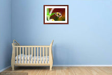 Bumble bee and flower original artwork print. Flying honey insect baby shower gift ideas. Garden wall hanging. Yellow and black keeper art